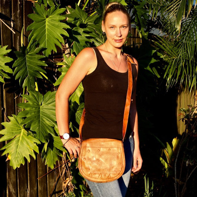 Camel Print Leather Shoulder Bag
