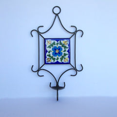 Candle Wall Hanging of Iron and Tile - single tealight