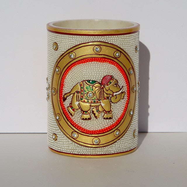 Marble Container with Painted Elephant