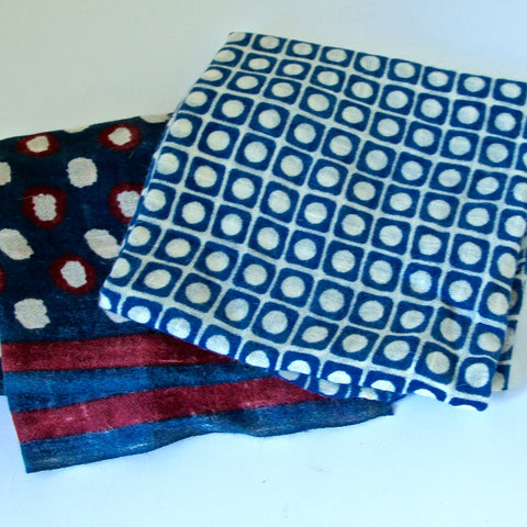 Ladakhi Pashmina/Wool Shawls - Blue Square Dot and Blue with Red and White Dot