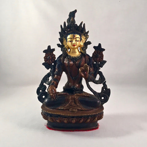 White Tara 6.5 Inch Copper Statue with Painted Gold Face
