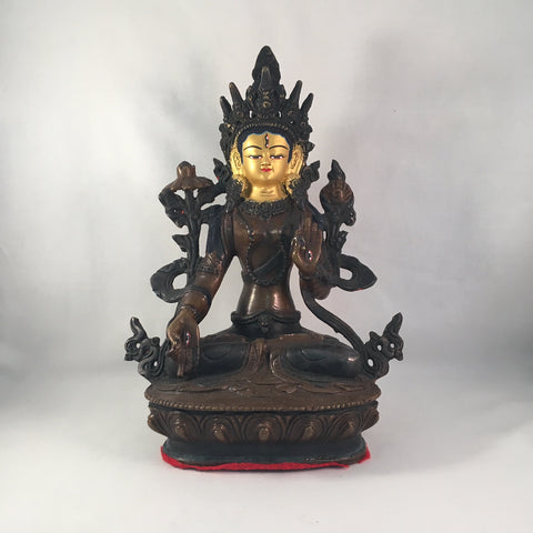 White Tara 8.25 Inch Copper Statue with Painted Gold Face