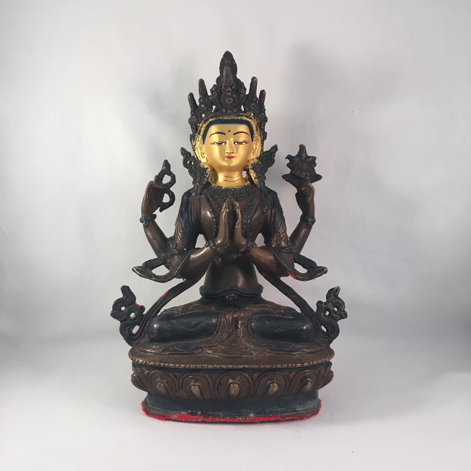 Chenrezig 8.25 Inch Copper Statue with Painted Gold Face