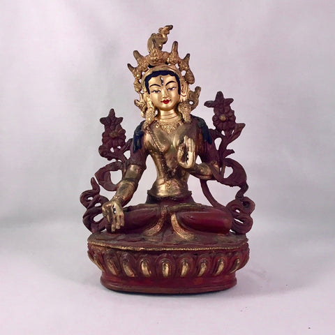 White Tara 6.5 Inch Copper Statue with Painted Gold Face