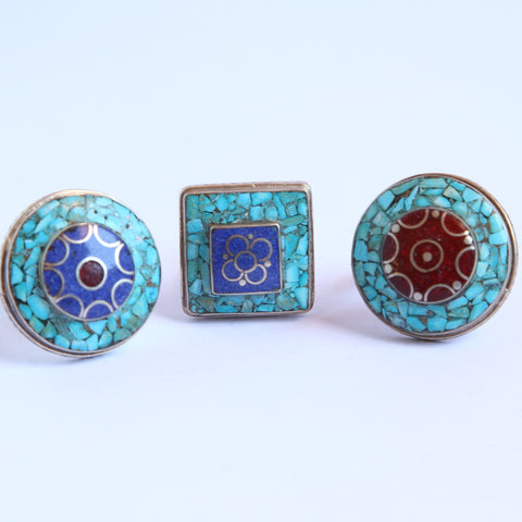 Silver Turquoise Ring with Pattern