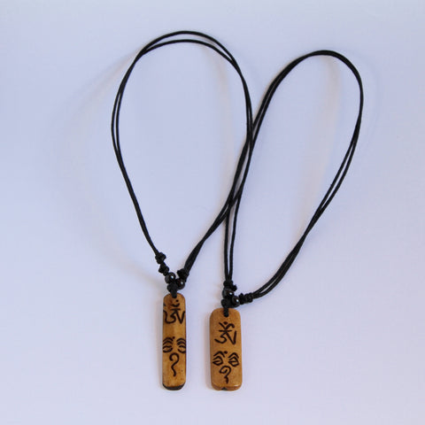 Tibetan OM with Eyes - Rectangular Pendant with Leather Loop - 2 styles