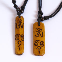 Tibetan OM with Eyes - Rectangular Pendant with Leather Loop - 2 styles