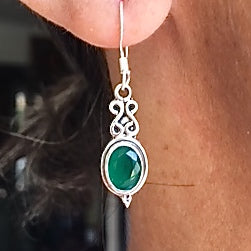 Sterling Silver  Dewdrop with Semi-Precious Stone Drop Earrings