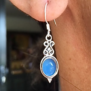 Sterling Silver  Dewdrop with Semi-Precious Stone Drop Earrings