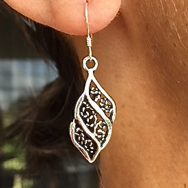 Sterling Silver Three-Part Leaf Drop Earrings