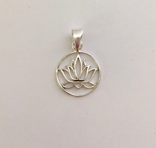 Sterling Silver Lotus Small Round Pendant